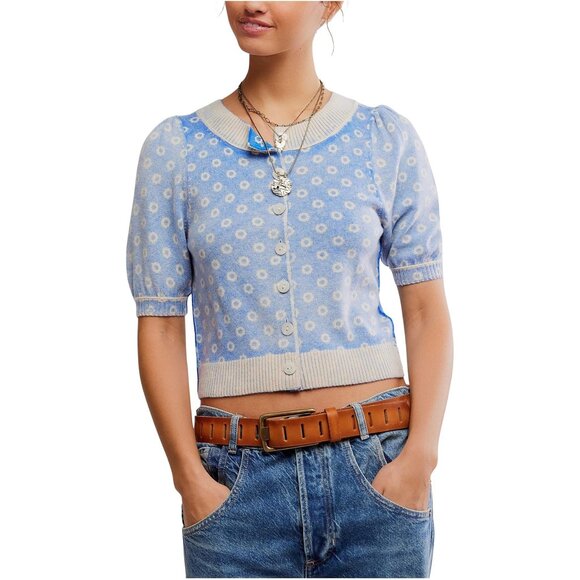 F-33. Free People Isla Pattern Cardi Cobalt Combo XS - Picture 1 of 1